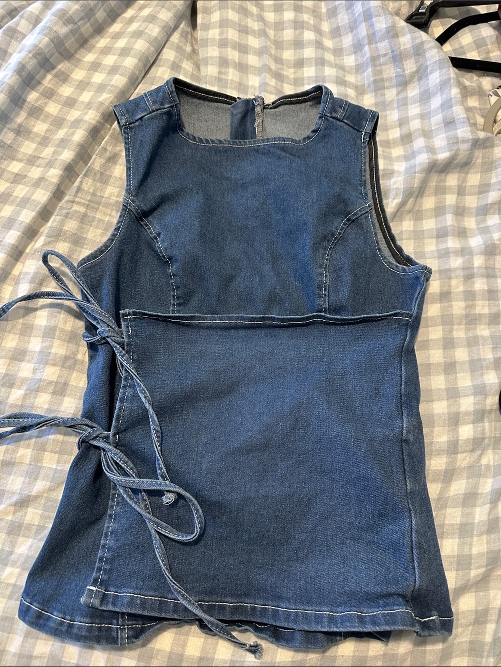Sleeveless Dark Blue Denim Wrap Top